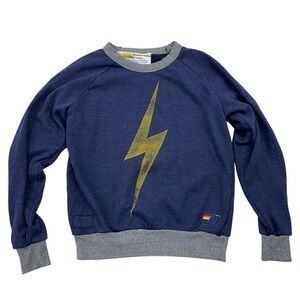 AVIATOR NATION Lightning Bolt REVERSIBLE Crew Sweatshirt Navy Blue Extra Small